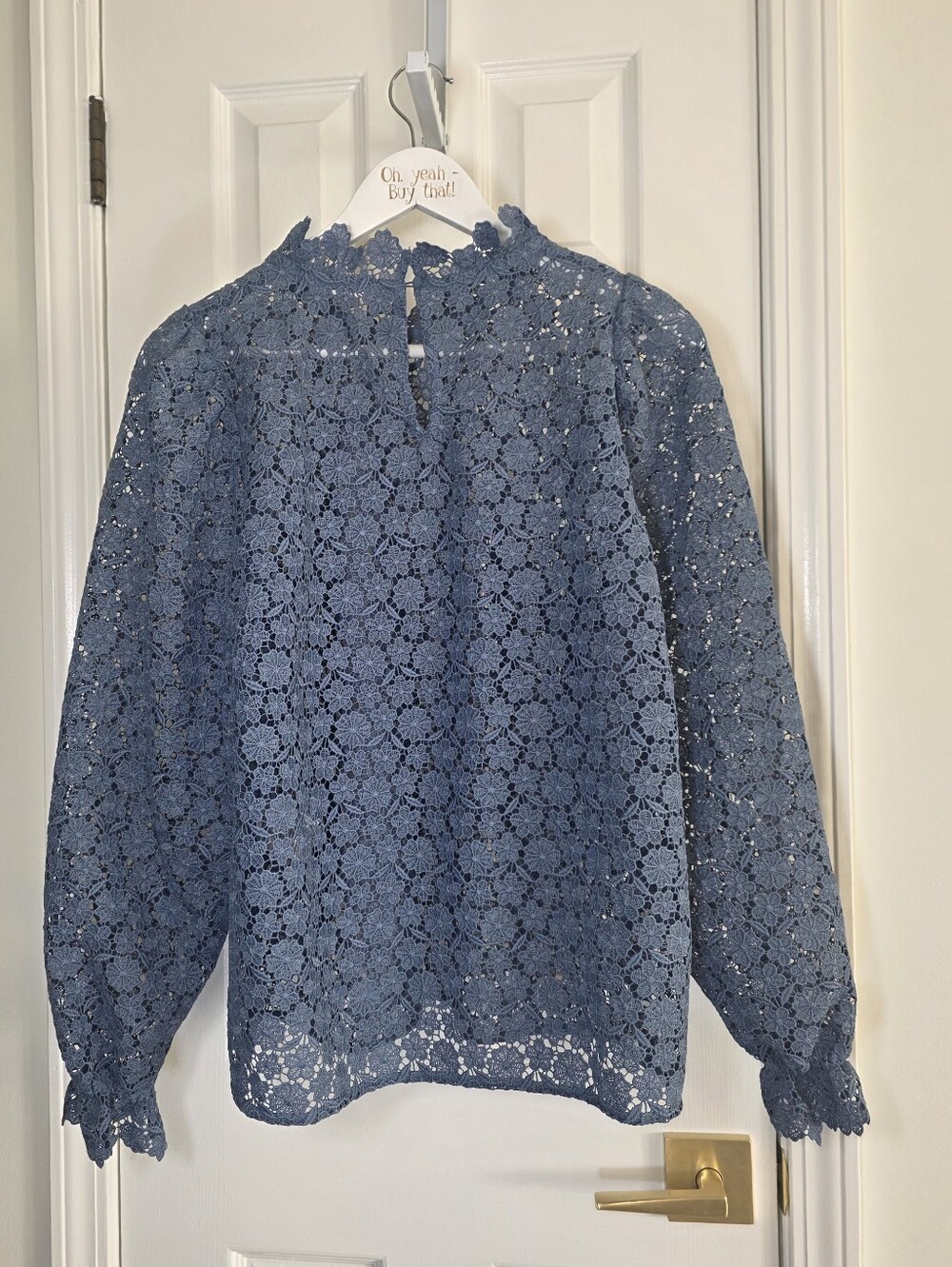 PRISTINE Sezane Jordyna Azul Blue Lace Blouse Size 42 US 10  Large to XL - Picture 6 of 13
